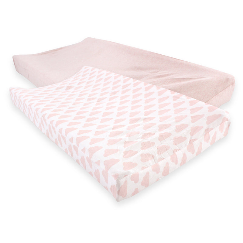 Hudson Baby Cotton Changing Pad Cover, Heather Pink Cloud