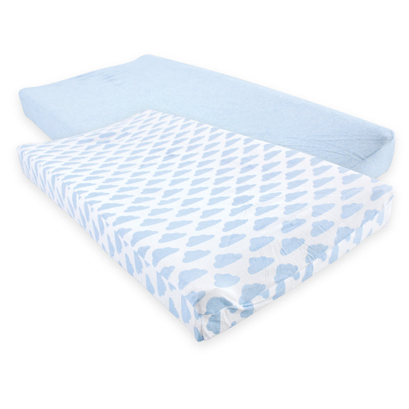 Hudson Baby Cotton Changing Pad Cover, Heather Light Blue Cloud
