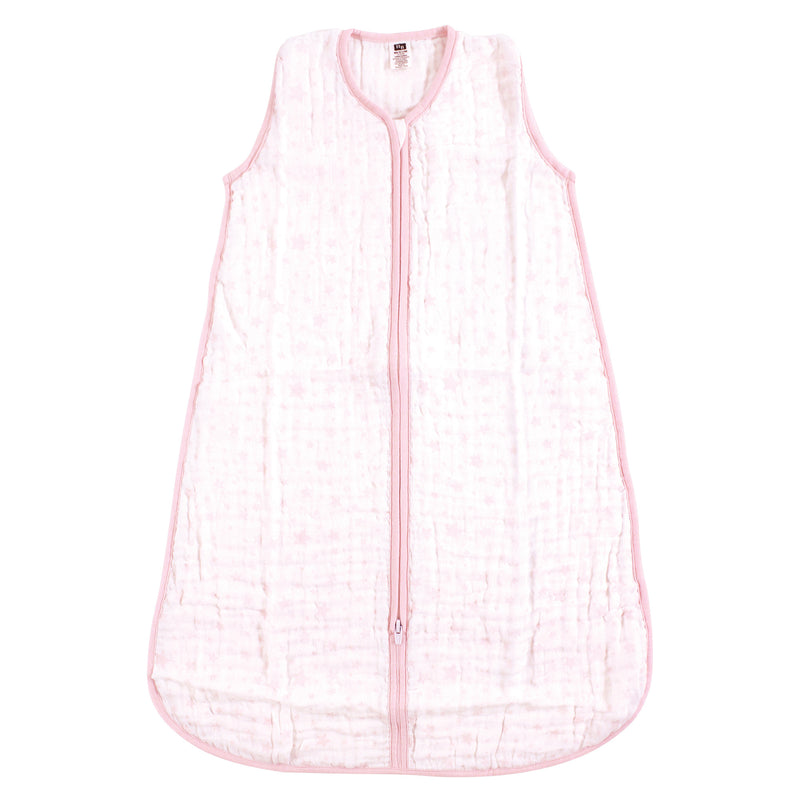 Hudson Baby Muslin Cotton Sleeveless Wearable Sleeping Bag, Sack, Blanket, Pink Stars