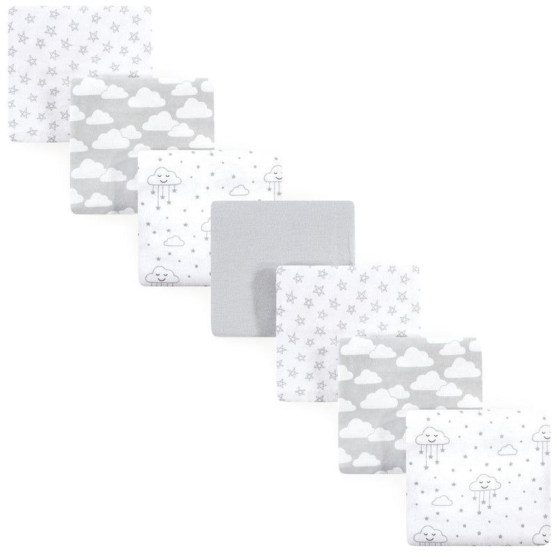 Hudson Baby Cotton Flannel Receiving Blankets Bundle, Gray Clouds