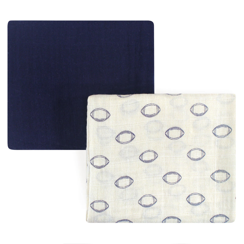 Hudson Baby Cotton Muslin Swaddle Blankets, Football