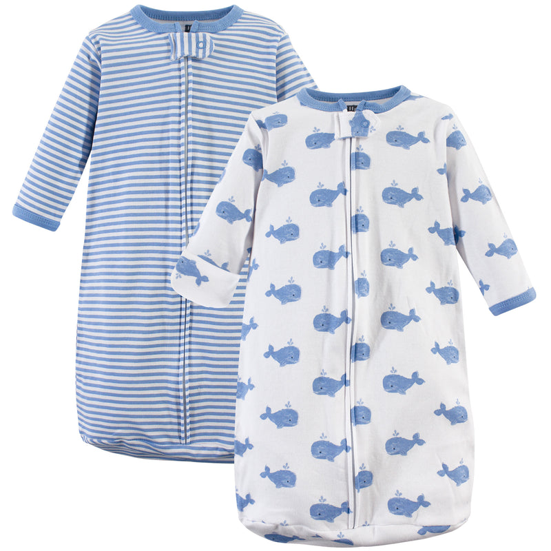 Hudson Baby Cotton Long-Sleeve Wearable Sleeping Bag, Sack, Blanket, Blue Whales
