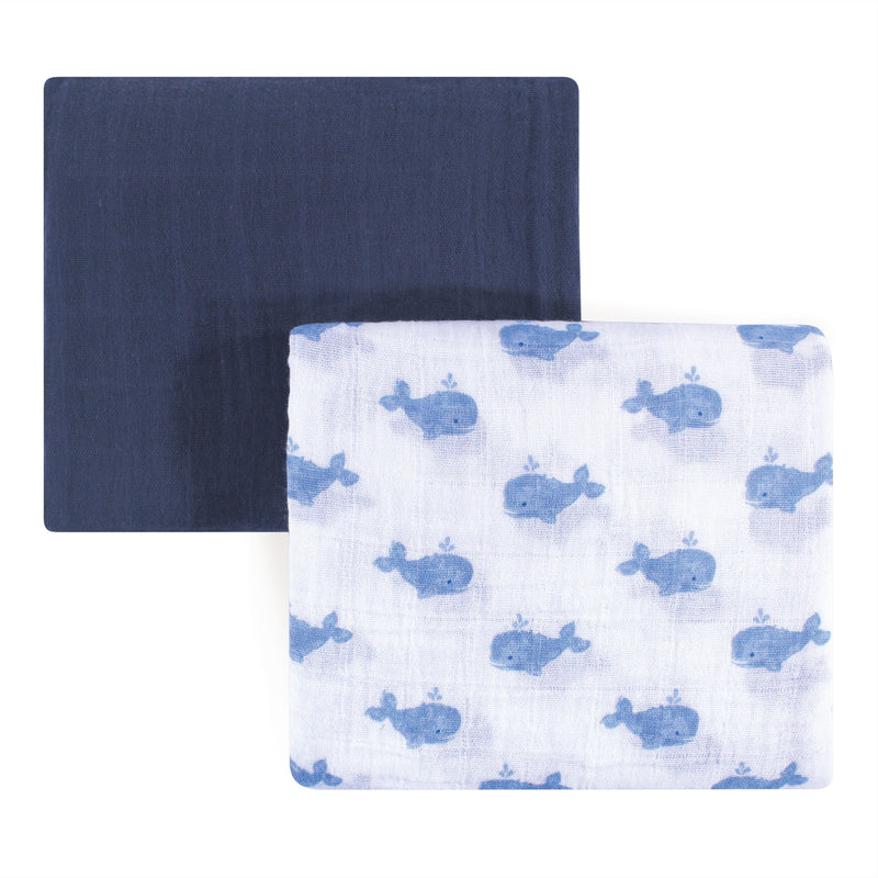 Hudson Baby Cotton Muslin Swaddle Blankets, Blue Painted Whale