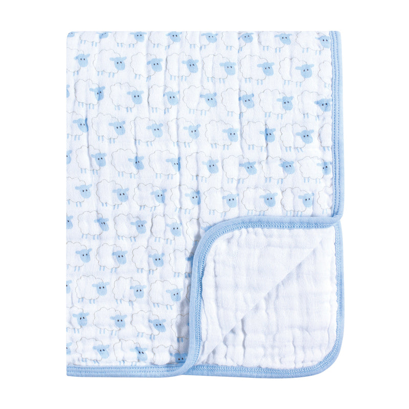 Hudson Baby Muslin Tranquility Quilt Blanket, Blue Sheep