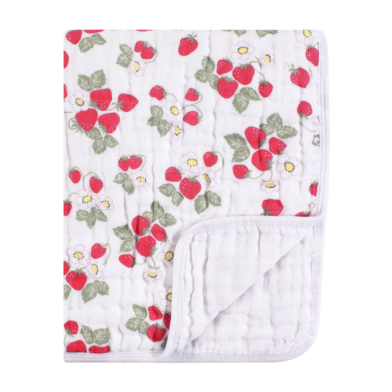 Hudson Baby Muslin Tranquility Quilt Blanket, Strawberries
