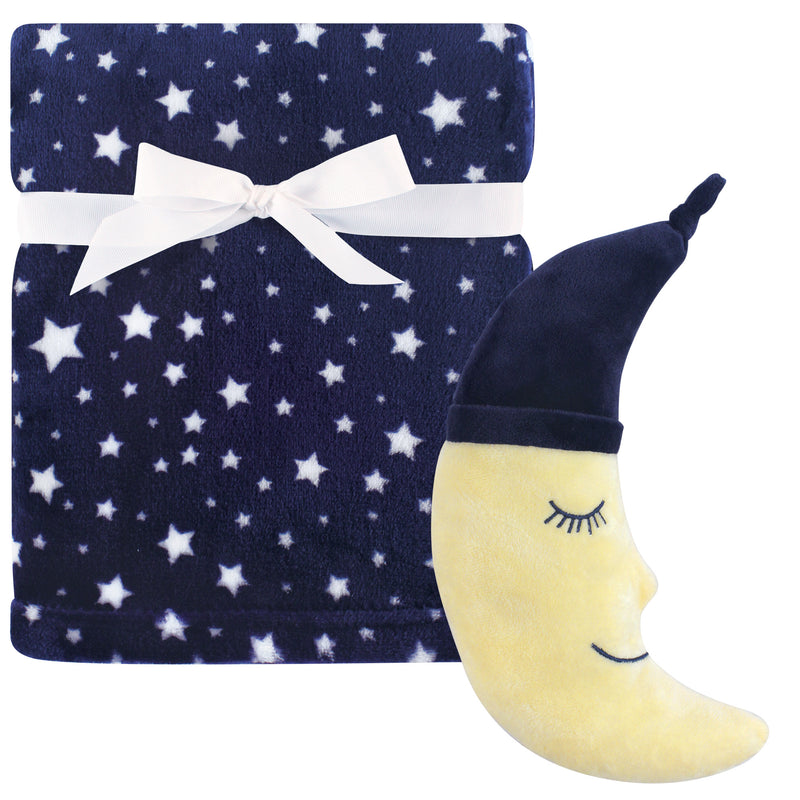 Hudson Baby Plush Blanket with Toy, Navy Moon