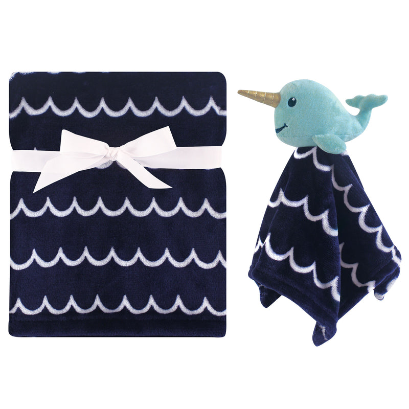 Hudson Baby Plush Blanket with Security Blanket, Boy Narwhal
