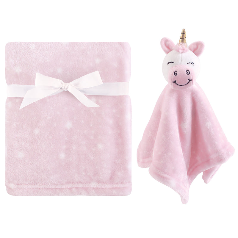 Hudson Baby Plush Blanket with Security Blanket, Pink Unicorn