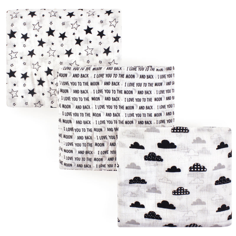 Hudson Baby Cotton Muslin Swaddle Blankets, Moon And Back