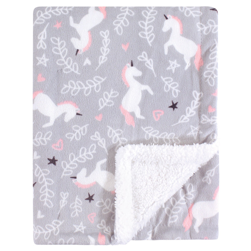 Hudson Baby Plush Blanket with Sherpa Back, Whimsical Unicorn