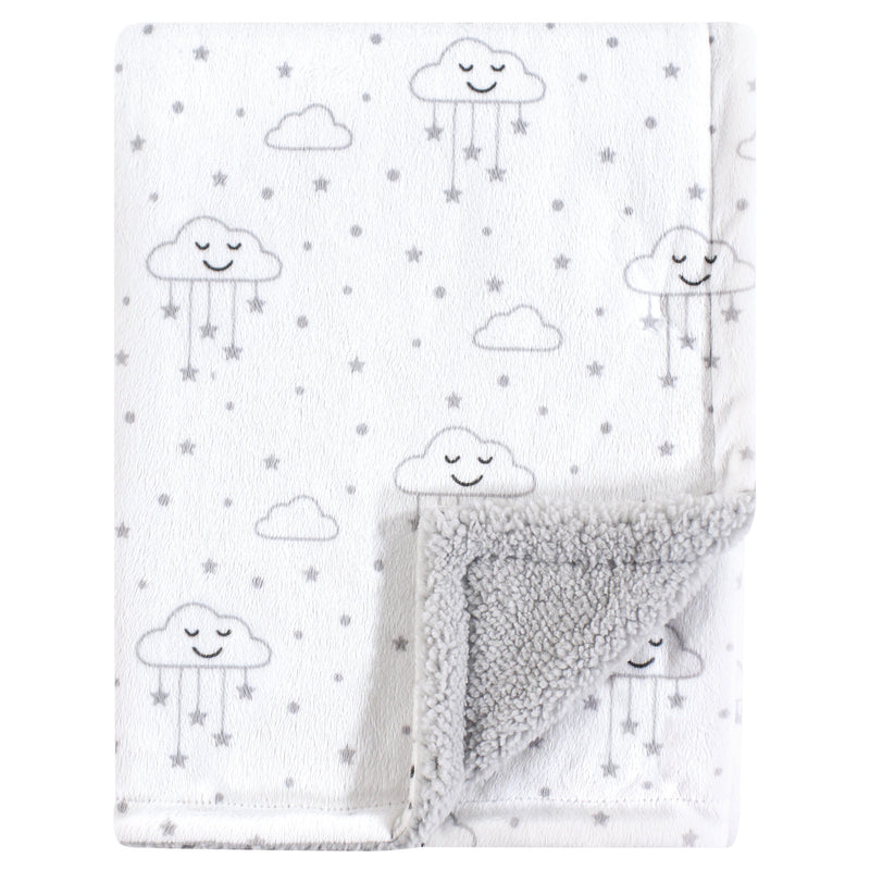 Hudson Baby Plush Blanket with Sherpa Back, Gray Clouds