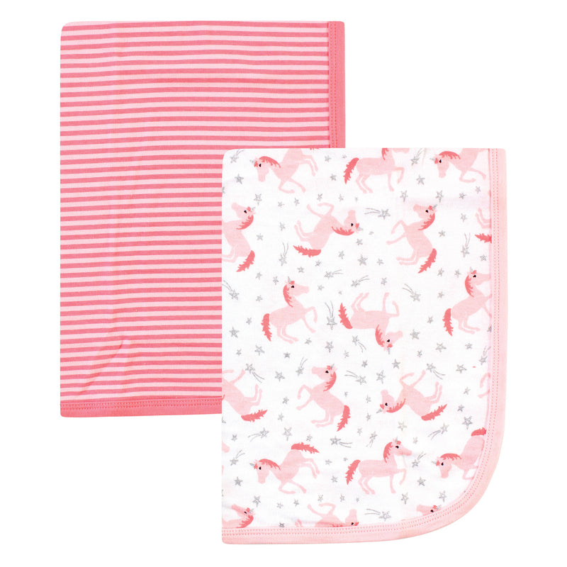 Hudson Baby Cotton Swaddle Blankets, Coral Unicorn