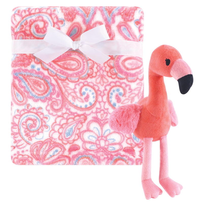 Hudson Baby Plush Blanket with Toy, Flamingo