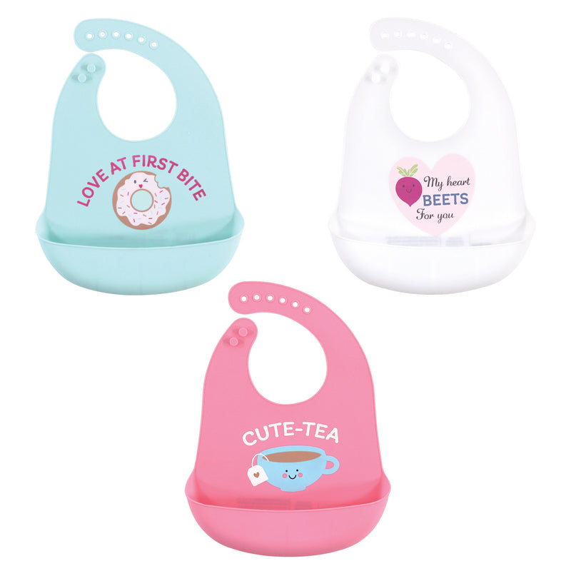 Hudson Baby Silicone Bibs, Cute-Tea