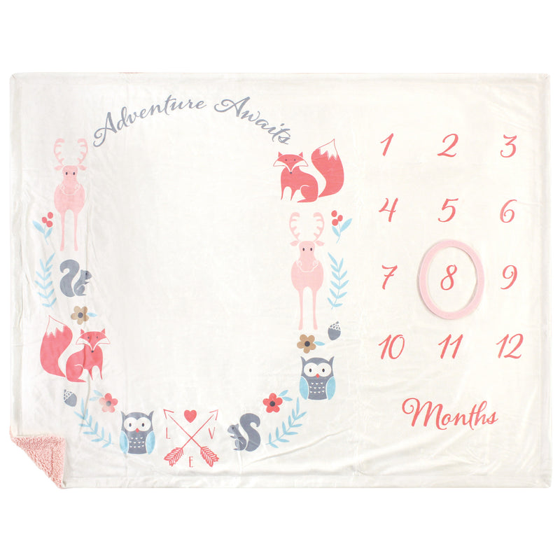 Hudson Baby Plush Holiday and Milestone Blanket, Girl Adventure Awaits