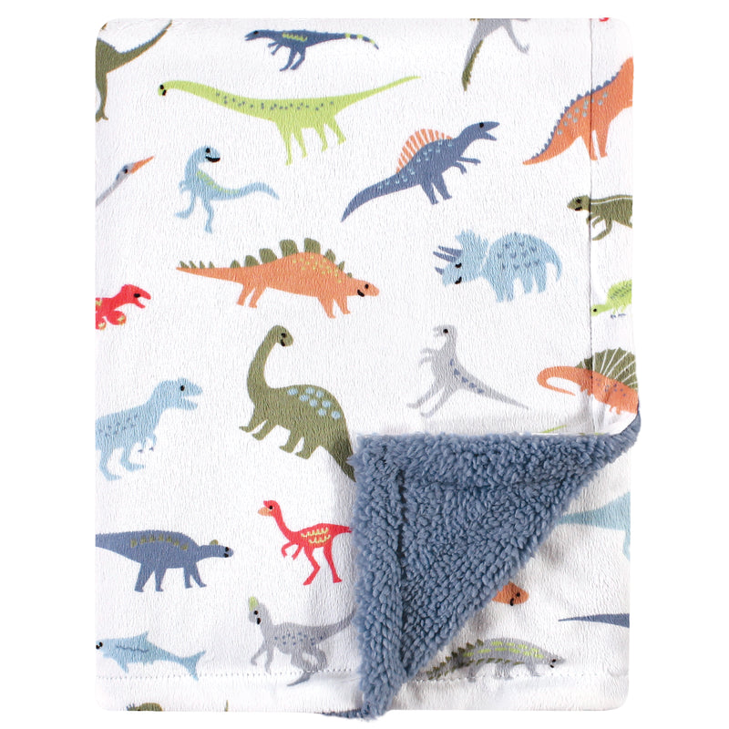 Hudson Baby Plush Mink and Sherpa Blanket, Dinosaurs