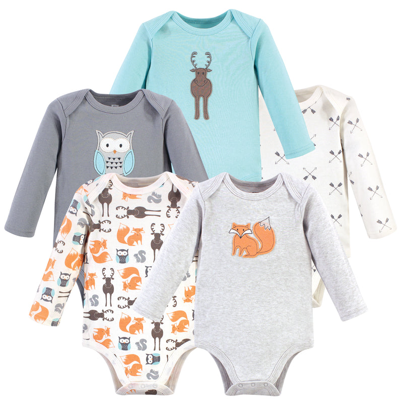Hudson Baby Cotton Long-Sleeve Bodysuits, Gray Forest