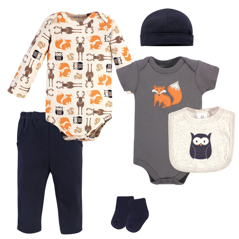 Hudson Baby Cotton Layette Set, Orange Fox