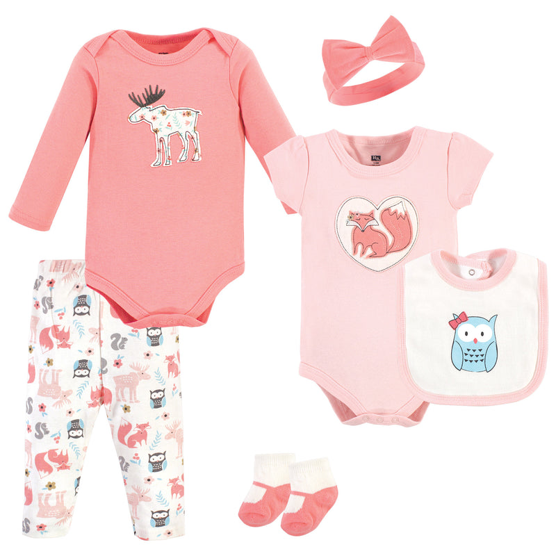 Hudson Baby Cotton Layette Set, Pink Fox