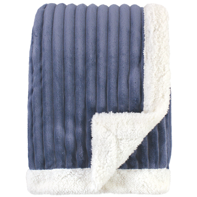 Hudson Baby Corduroy Blanket with Sherpa Backing and Trim, Blue
