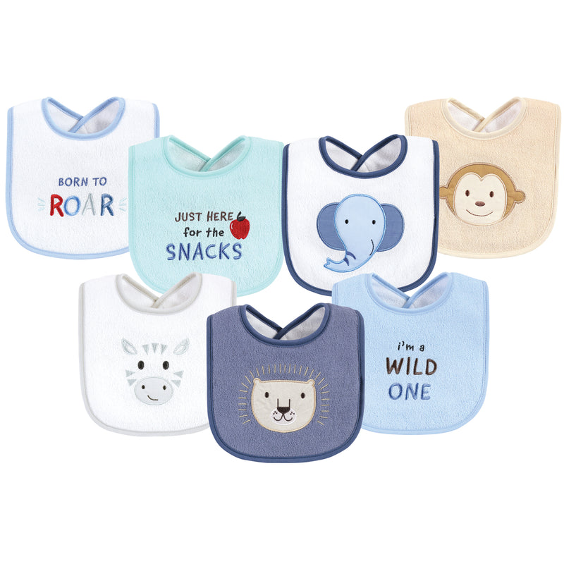 Hudson Baby Cotton Terry Drooler Bibs with Fiber Filling, Wild One