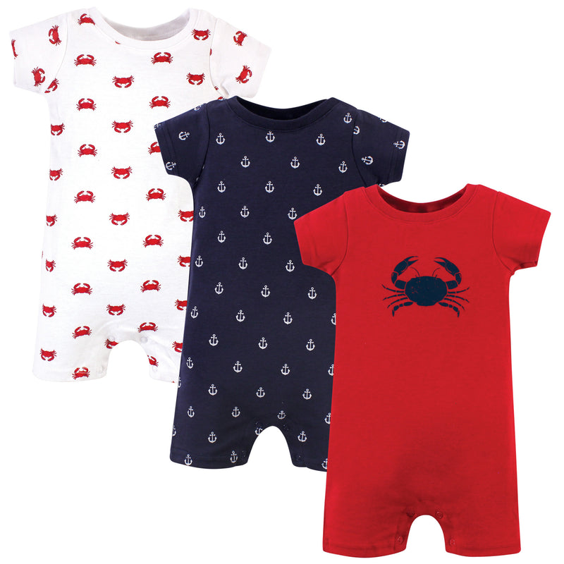 Hudson Baby Cotton Rompers, Crab