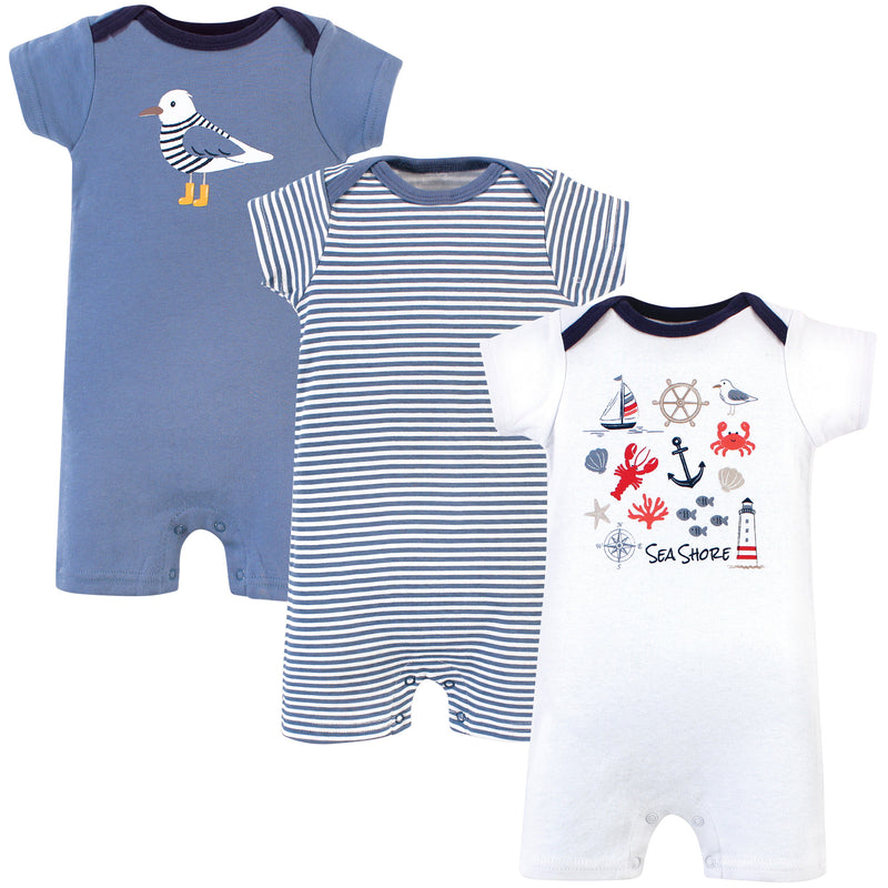 Hudson Baby Cotton Rompers, Sea Shore