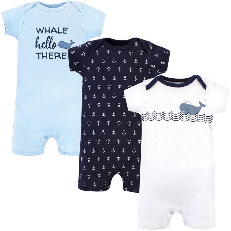 Hudson Baby Cotton Rompers, Sailor Whale