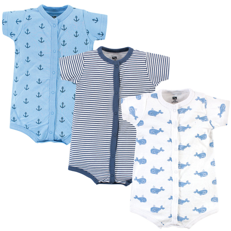 Hudson Baby Cotton Rompers, Blue Whale