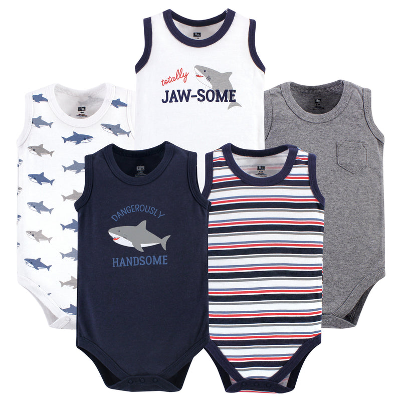 Hudson Baby Cotton Sleeveless Bodysuits, Shark