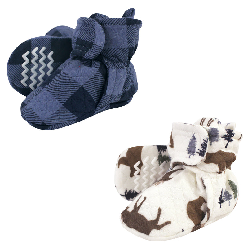 Hudson Baby Quilted Booties 2pk, Moose Bear