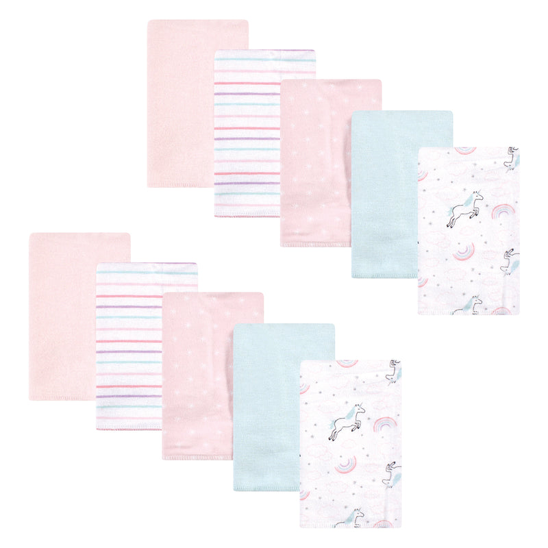 Hudson Baby Cotton Flannel Burp Cloths, Glitter Unicorn