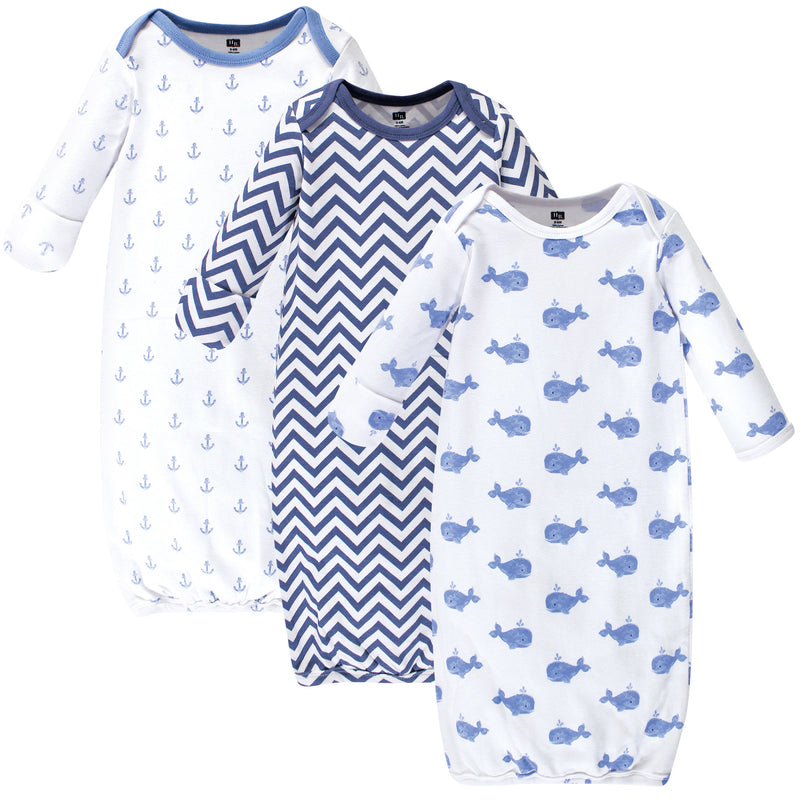 Hudson Baby Cotton Gowns, Blue Whales
