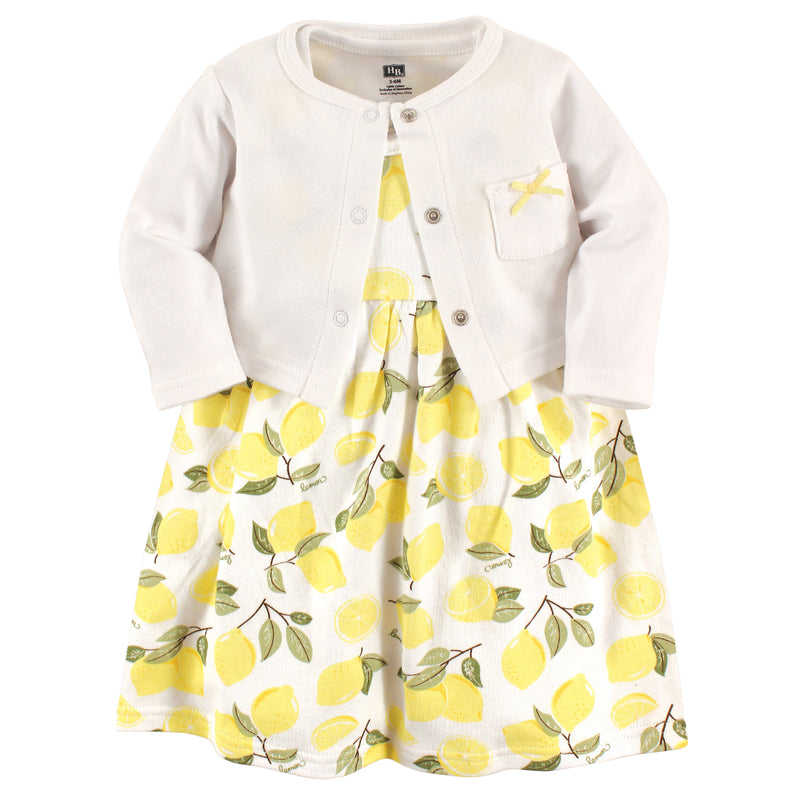 Hudson Baby Cotton Dress and Cardigan Set, Lemon