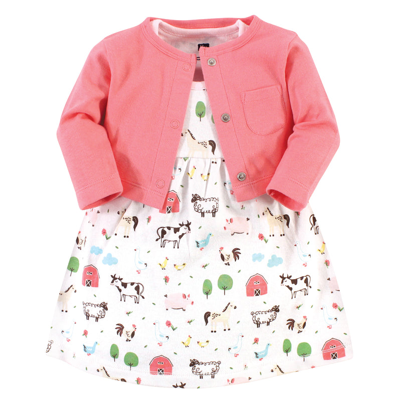 Hudson Baby Cotton Dress and Cardigan Set, Farm Animals