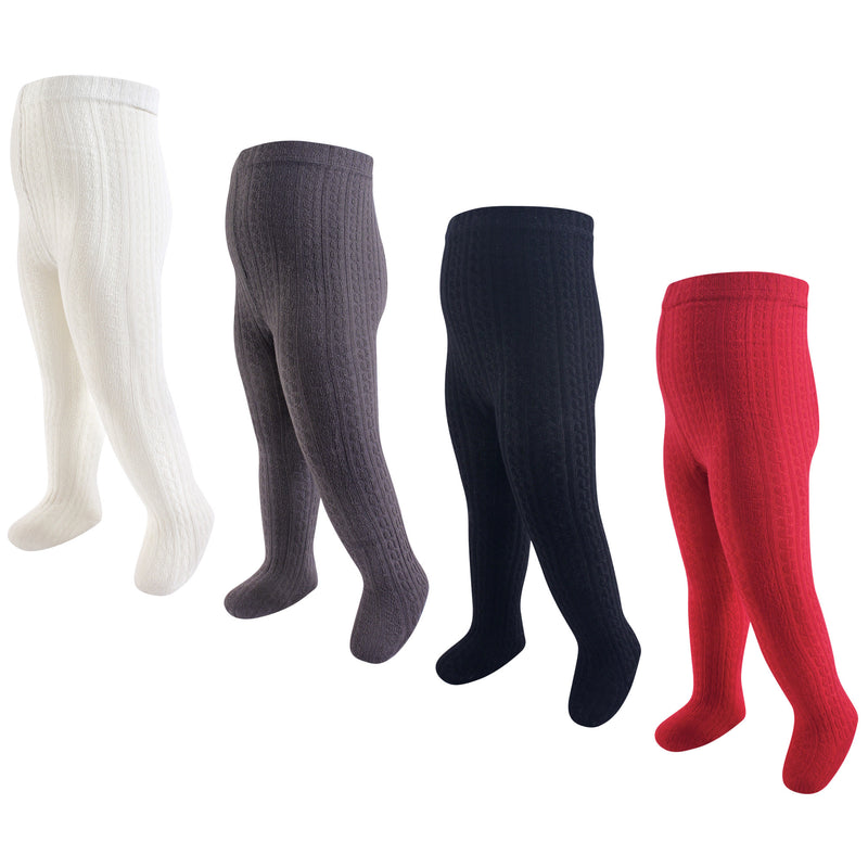 Hudson Baby Cotton Rich Tights, Red Navy Cableknit