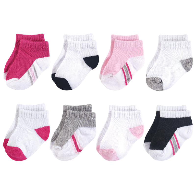 Hudson Baby Cotton Rich Newborn and Terry Socks, White Pink Black