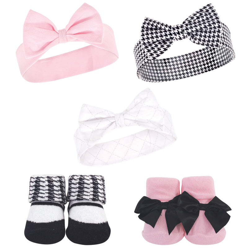 Hudson Baby Headband and Socks Set, Houndstooth