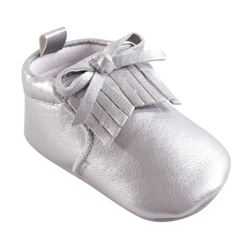 Hudson Baby Moccasin Shoes, Silver Moccasin