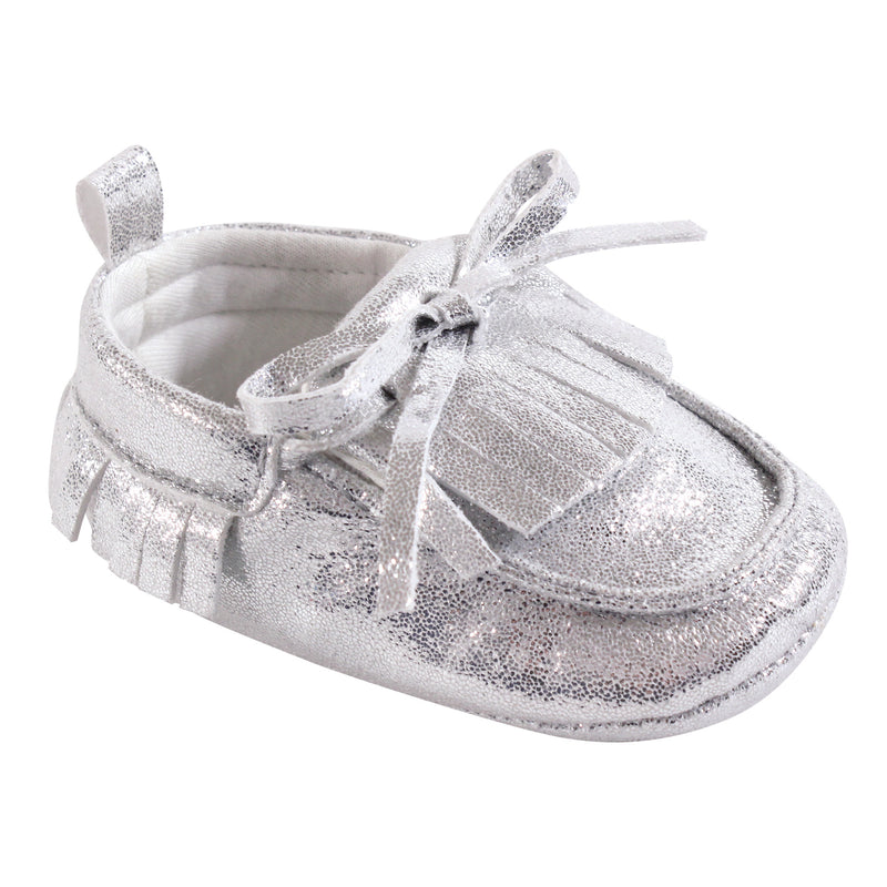 Hudson Baby Moccasin Shoes, Silver