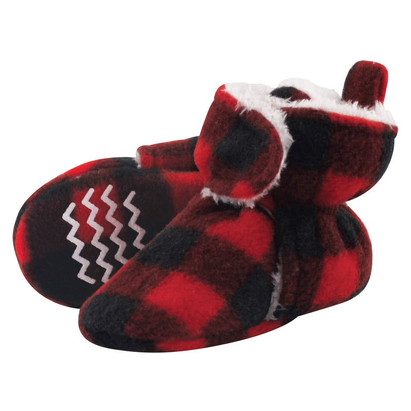 Hudson Baby Cozy Fleece and Sherpa Booties, Black Red Plaid
