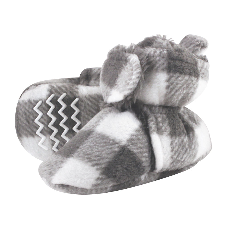 Hudson Baby Cozy Fleece and Sherpa Booties, Charcoal White Plaid