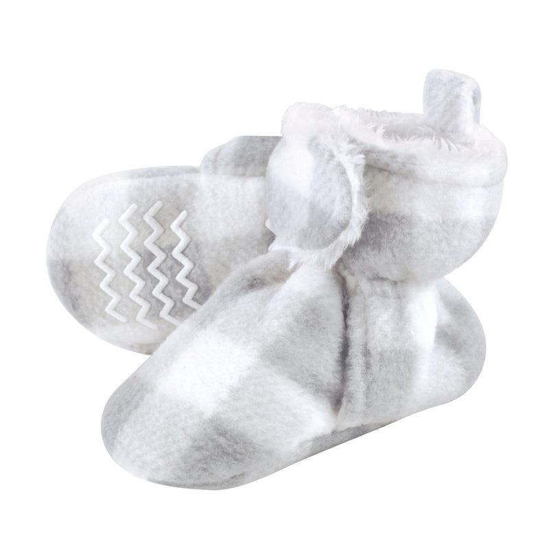 Hudson Baby Cozy Fleece and Sherpa Booties, Gray White Plaid
