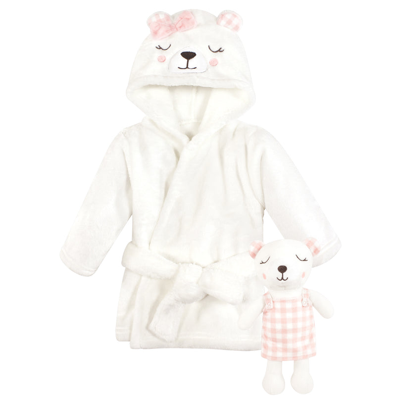 Hudson Baby Plush Bathrobe and Toy Set, Gingham Bear Girl