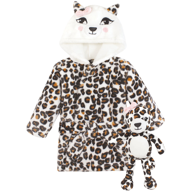 Hudson Baby Plush Bathrobe and Toy Set, Leopard