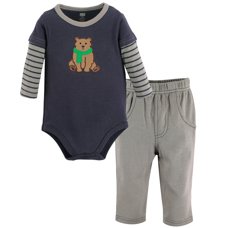 Hudson Baby Cotton Bodysuit and Pant Set, Bear