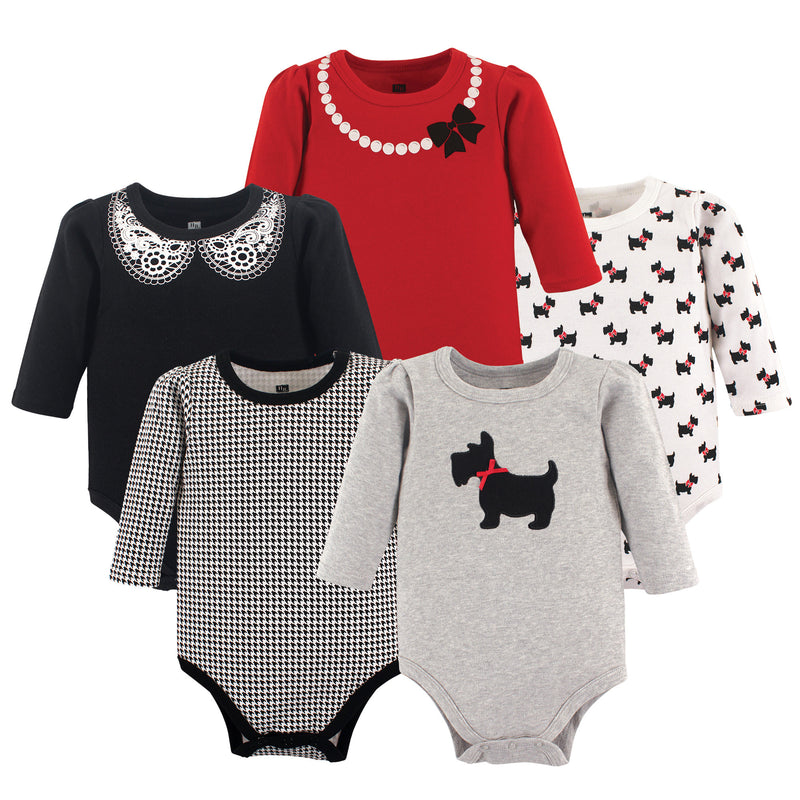 Hudson Baby Cotton Long-Sleeve Bodysuits, Scottie Dog