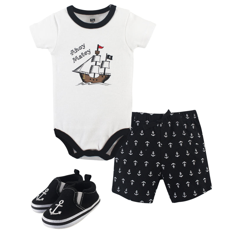 Hudson Baby Cotton Bodysuit, Shorts and Shoe Set, Pirate