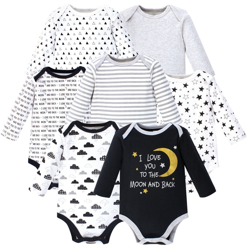 Hudson Baby Cotton Long-Sleeve Bodysuits, Moon And Back