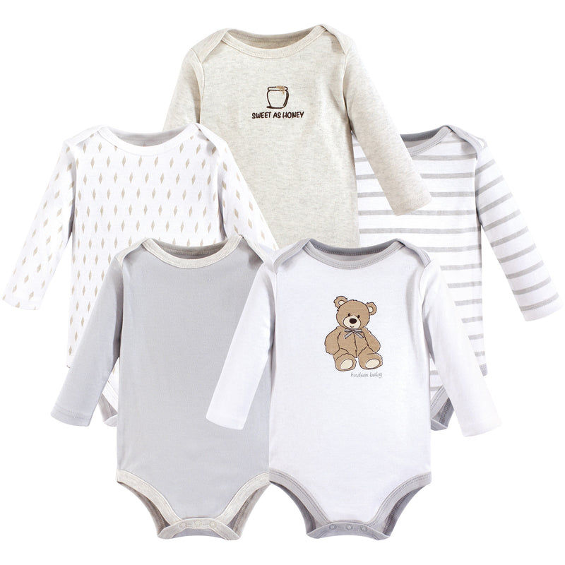 Hudson Baby Cotton Long-Sleeve Bodysuits, Bear